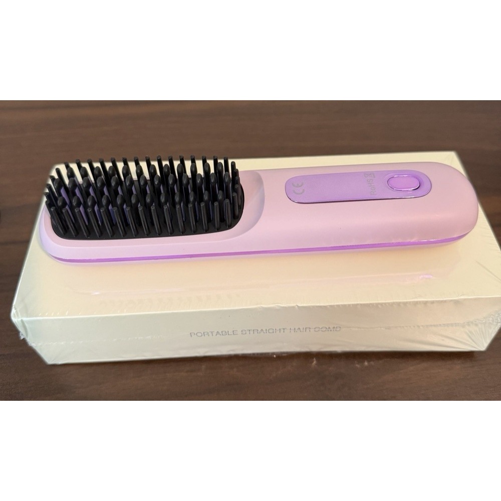 Portable Hair Straightener Comb Go Brush Pro Purple Travel Size New